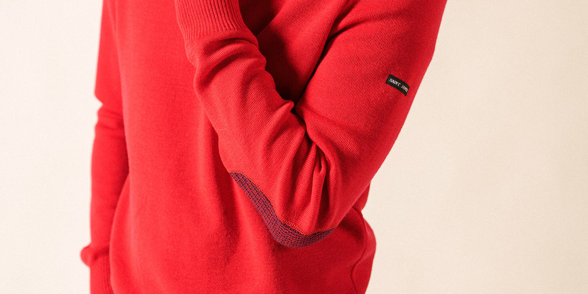 Pull marin uni Dinan à coudières jacquard, en laine vierge SAINT