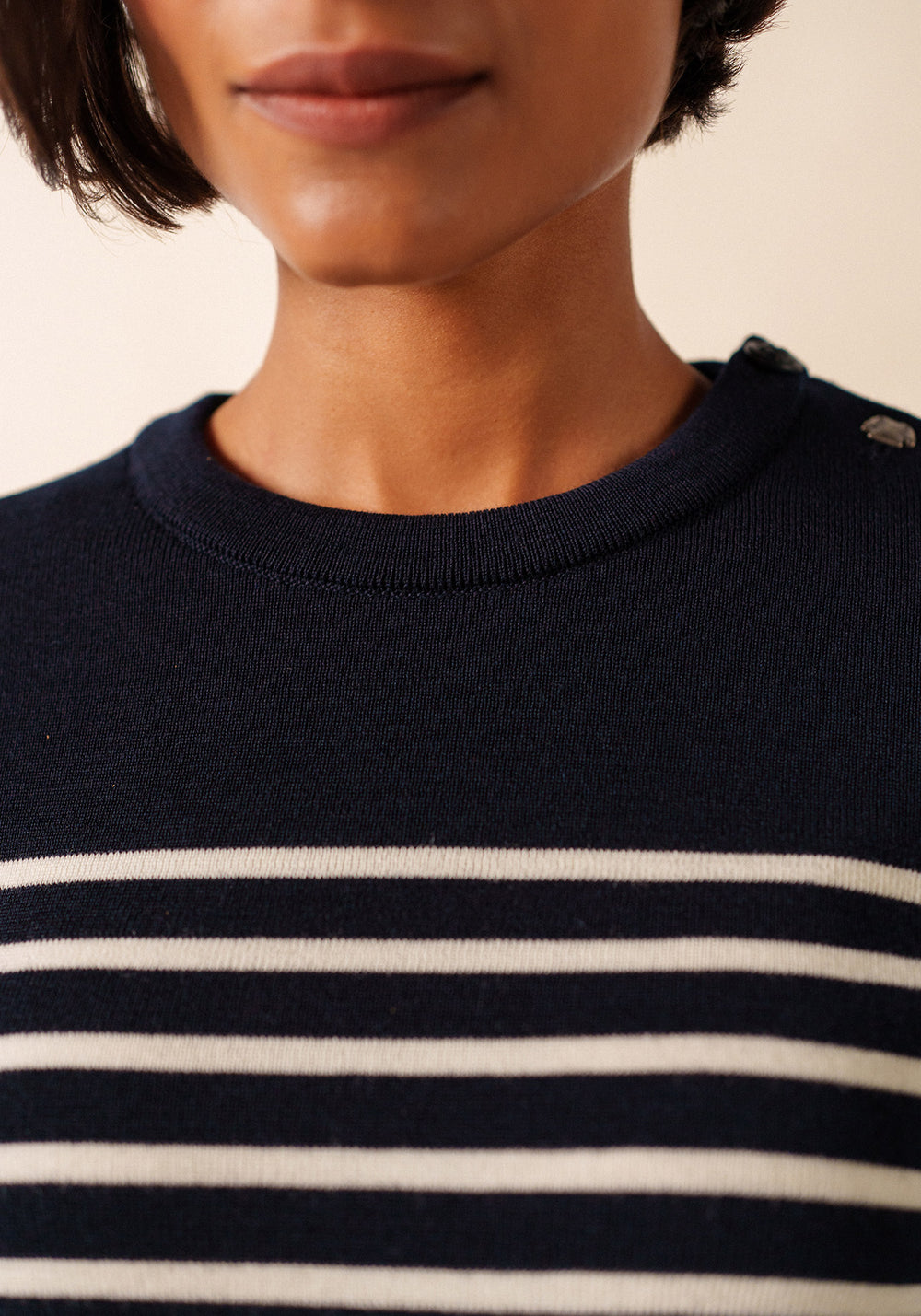 Pull marin rayé Brégançon - à coudières contrastées (NAVY/BLANC/TULIPE)