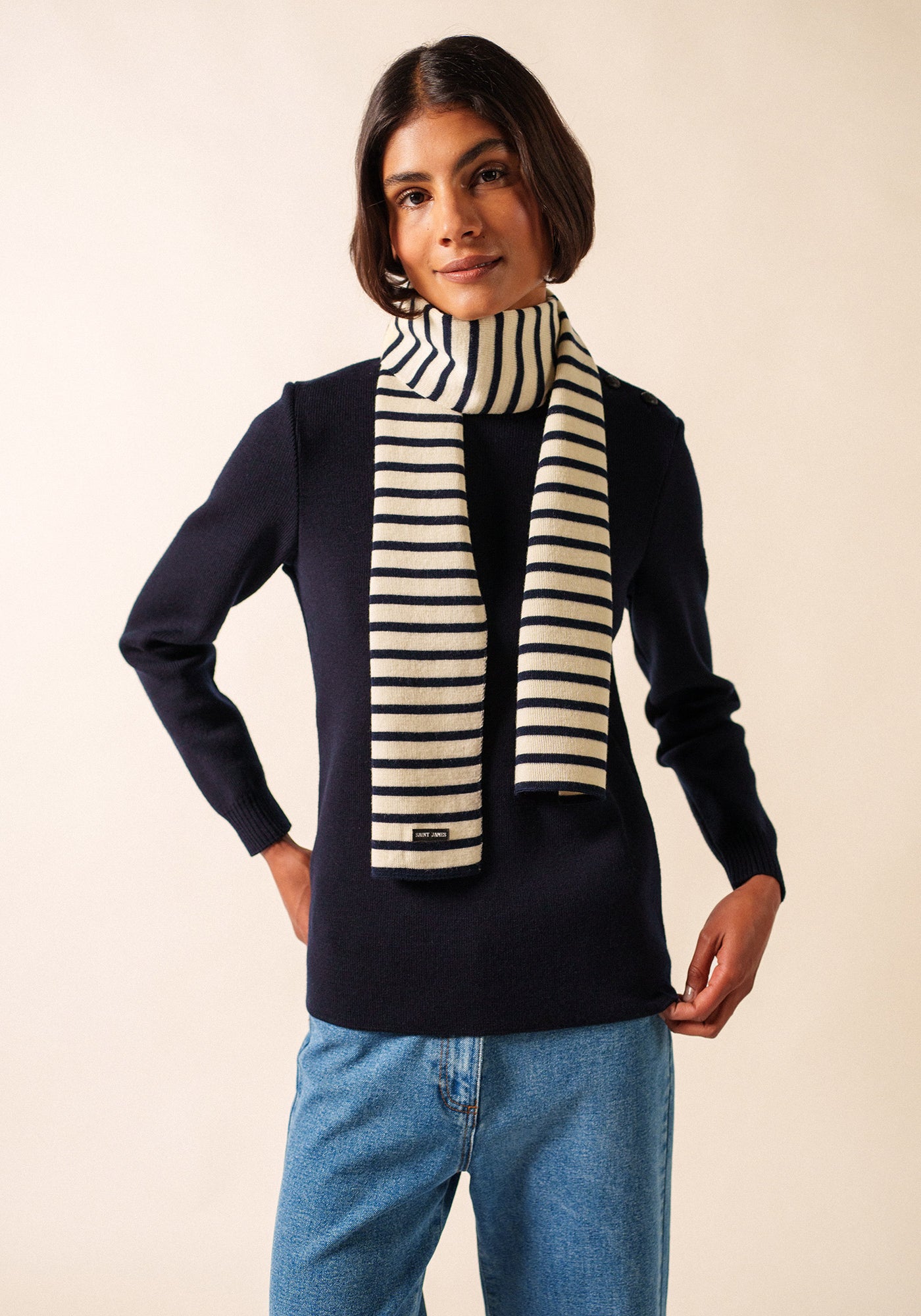 Echarpe rayée Scarf - en laine (ECRU/MARINE)
