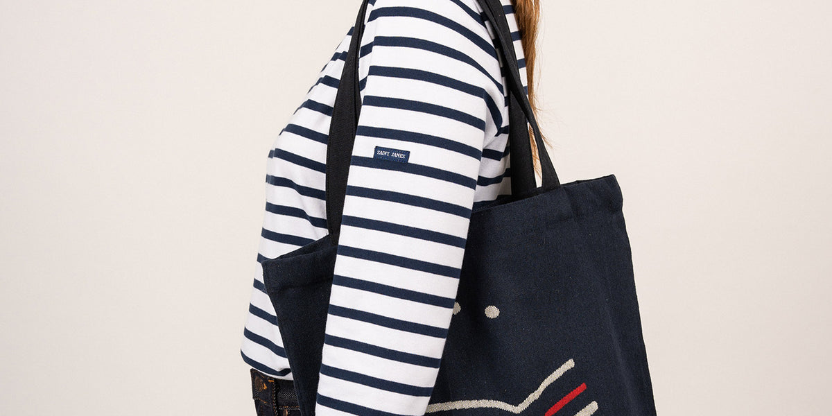 Tote bag en coton recyclé à motif pull marin SAINT JAMES site