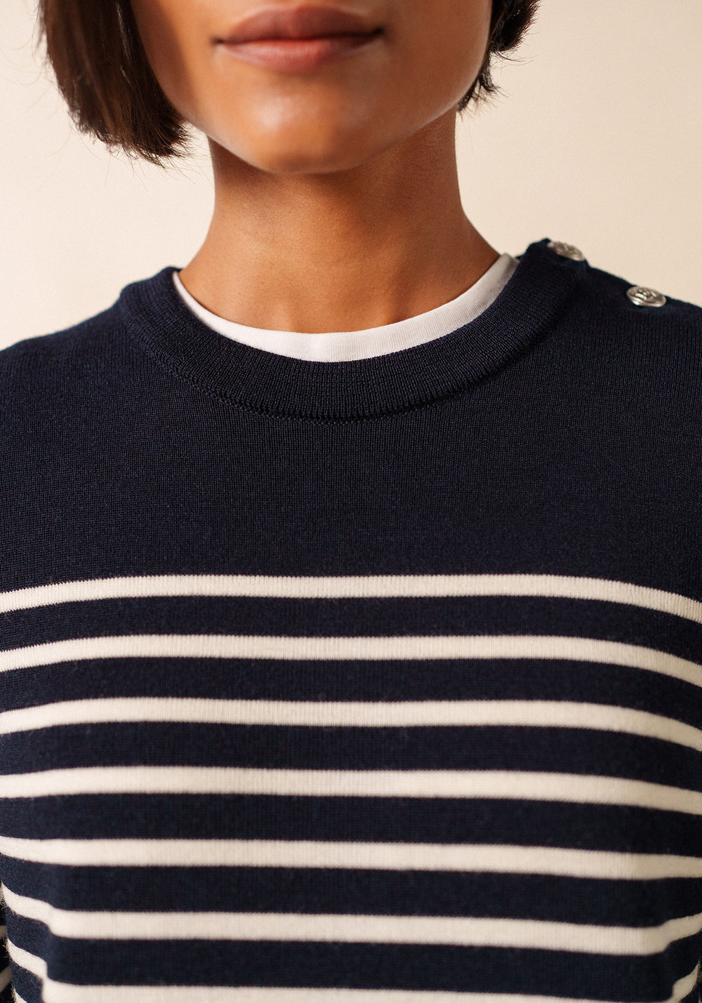 Robe pull longue Marée - rayée, en laine (NAVY/ECUME)