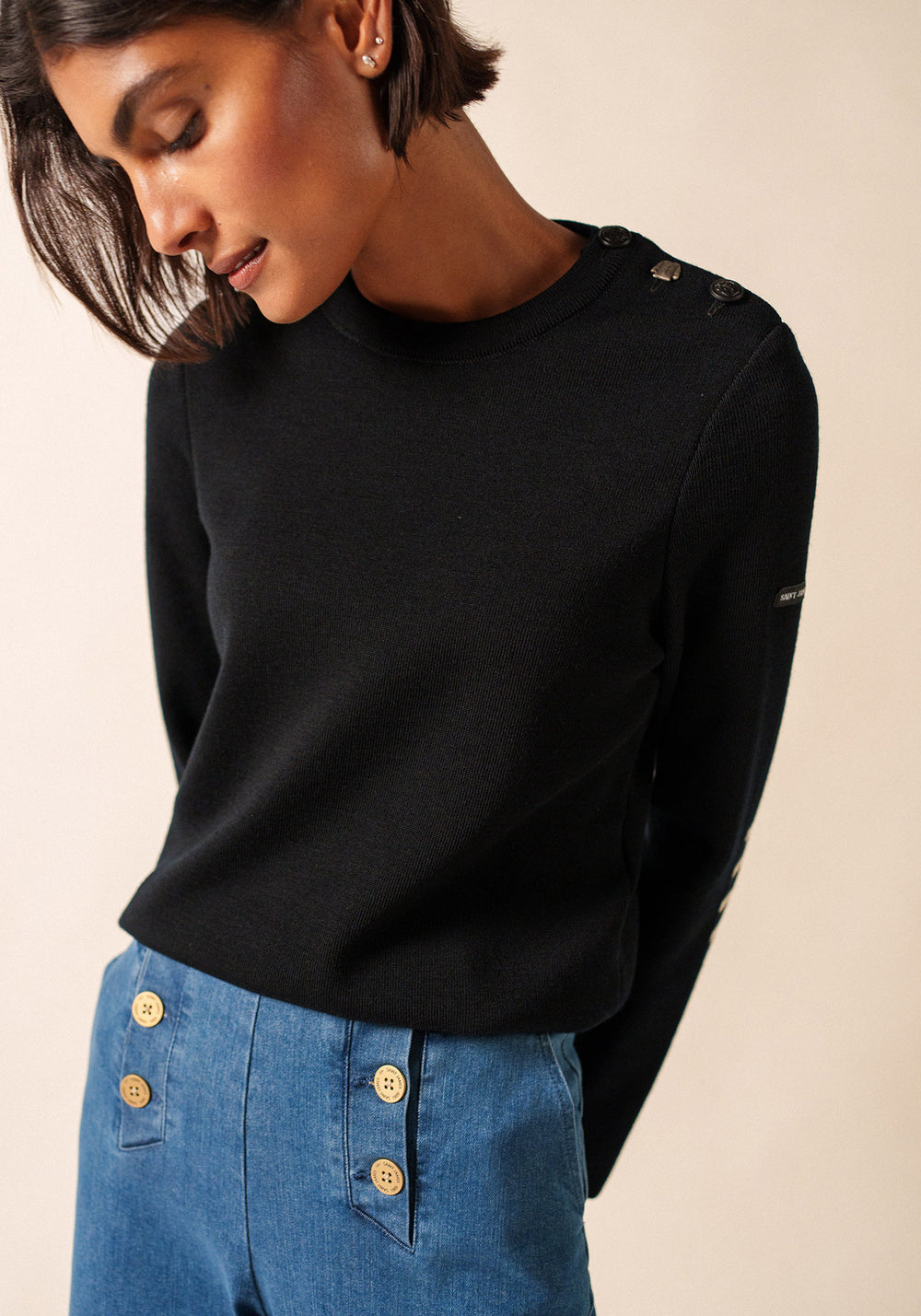 Pull marin uni Brégançon - en laine (NOIR)