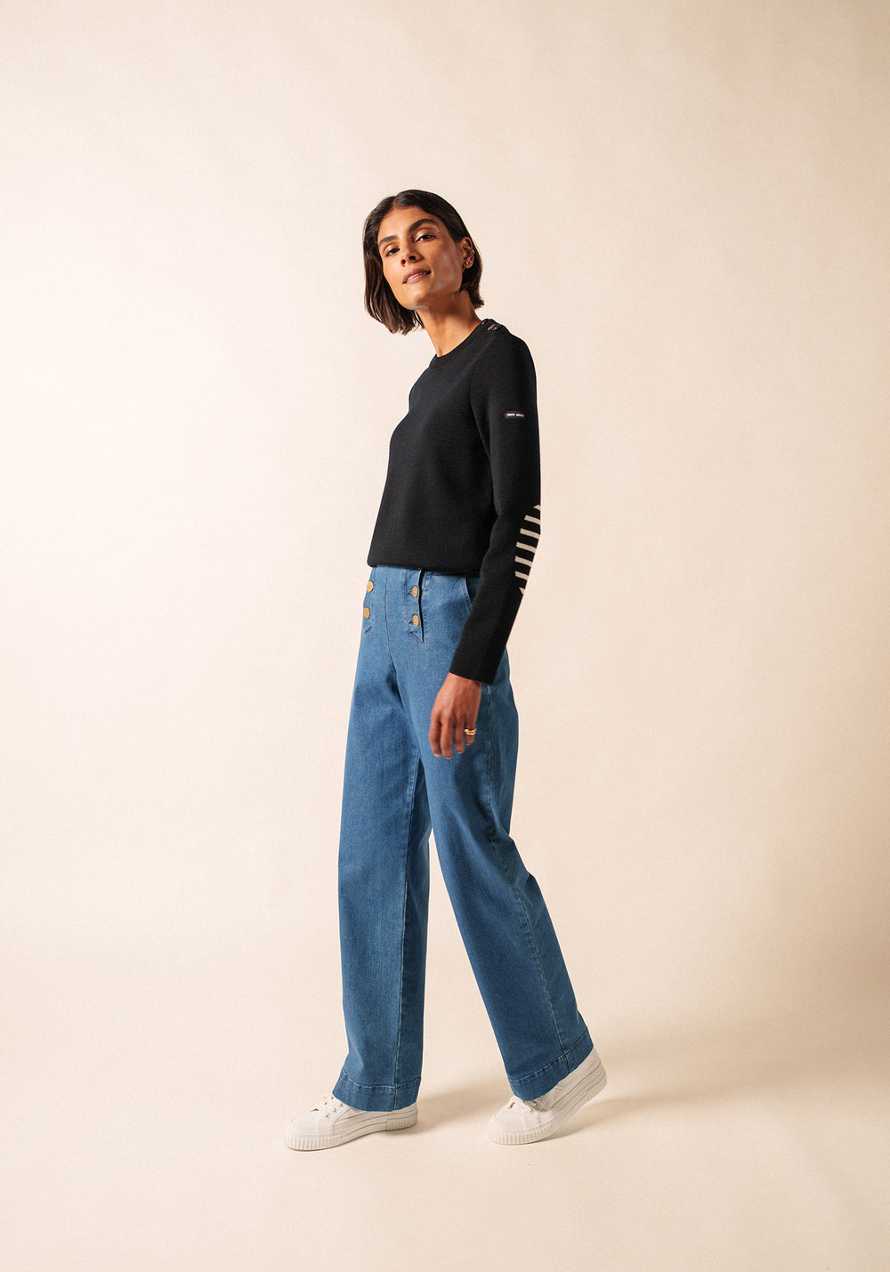 Pull marin uni Brégançon - en laine (NOIR)