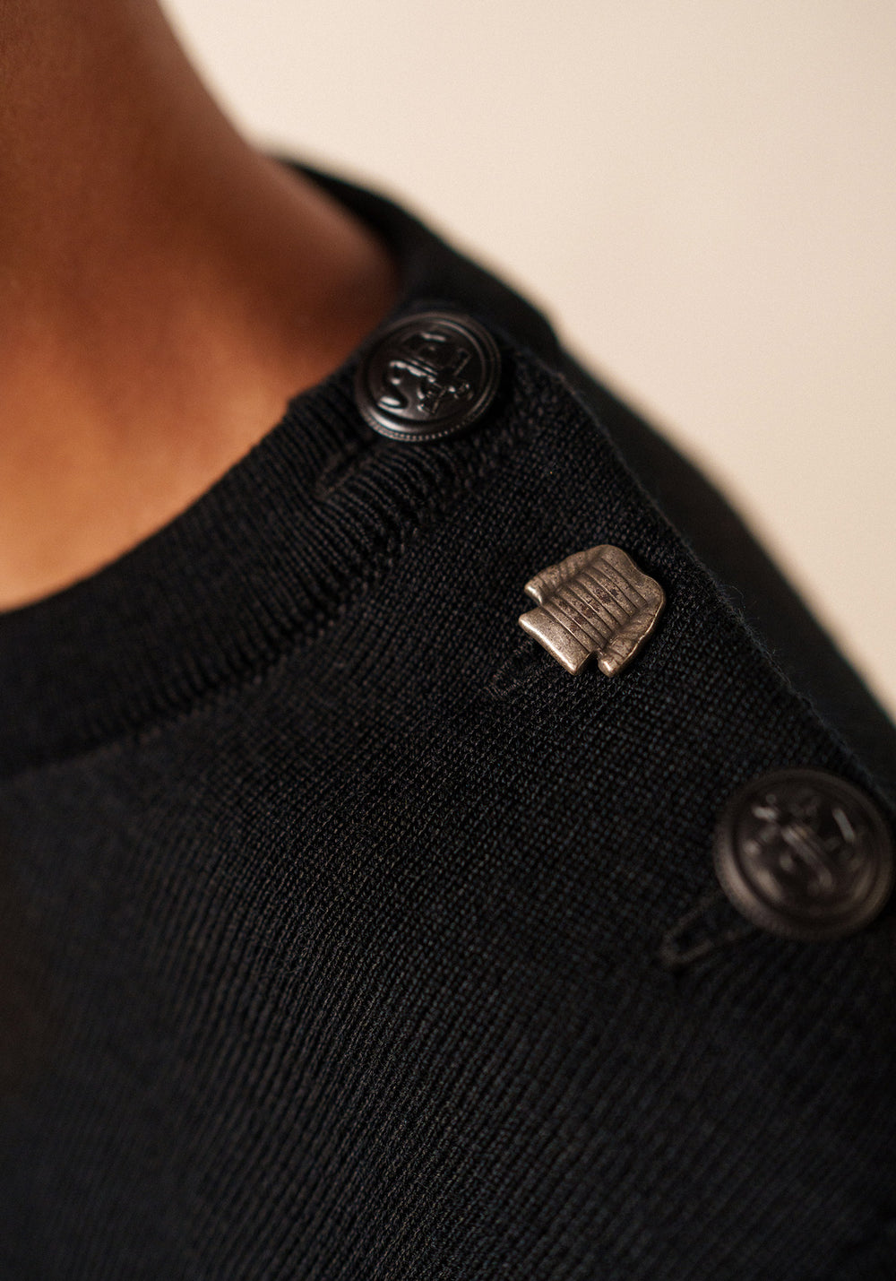 Pull marin uni Brégançon - en laine (NOIR)