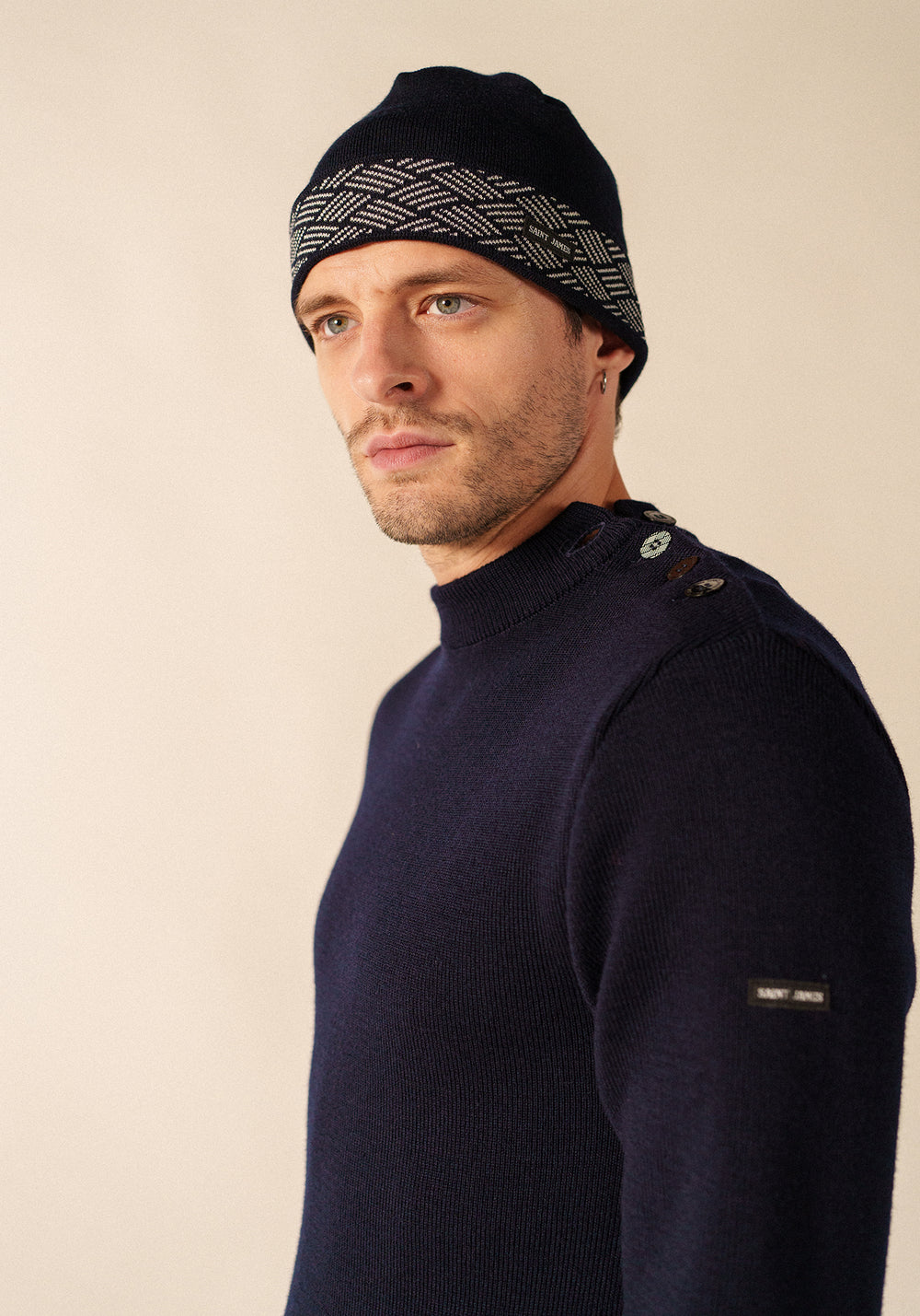 Bonnet à motifs Equipage - en laine (NAVY/BLANC)