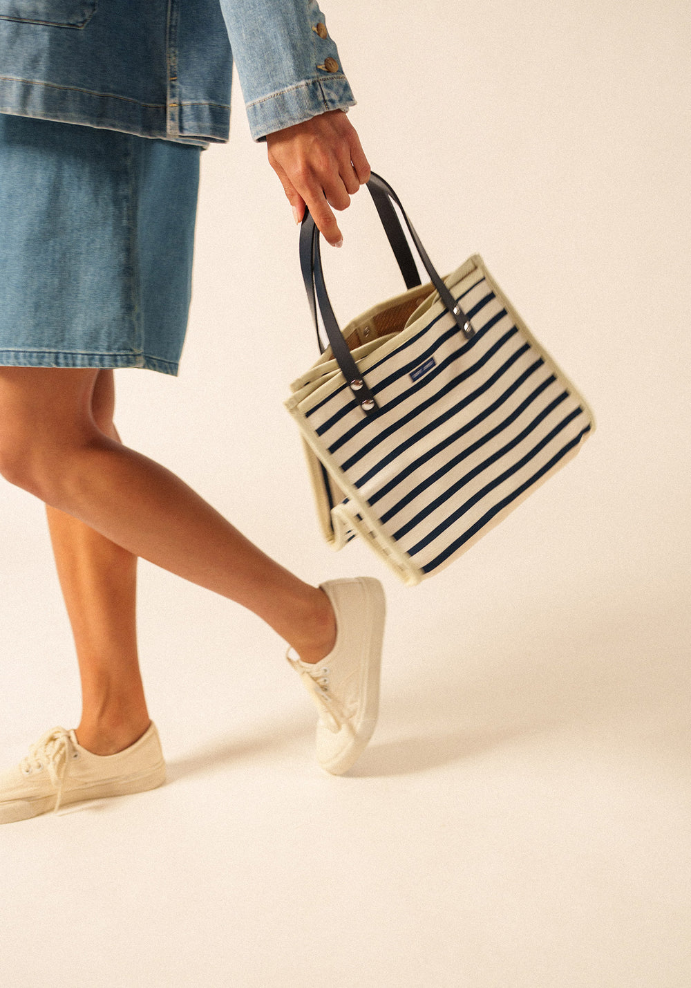 Sac carré rayé (ECRU/MARINE/MARINE)
