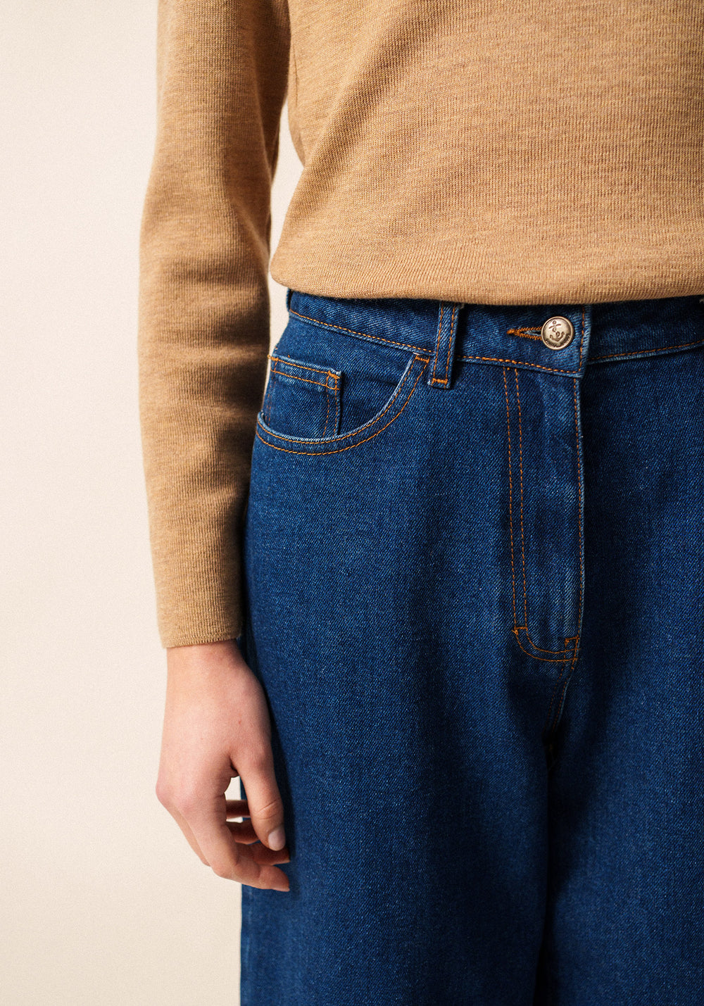 Pull marin uni Marée - en laine mérinos (BEIGE FONCE)