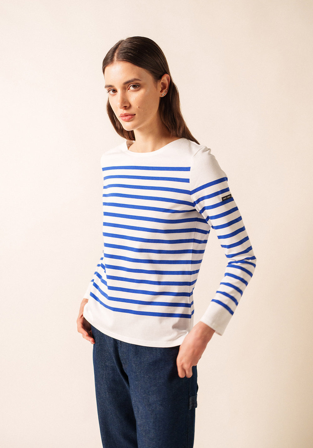 Marinière authentique Naval - coupe ajustée, en coton peigné (NEIGE/GITANE)