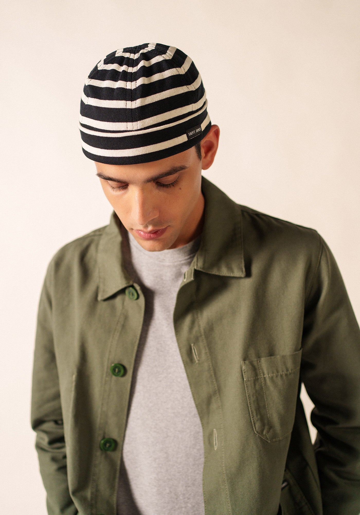 Bonnet court miki Méridien - rayé, en coton épais (NOIR/ECRU)