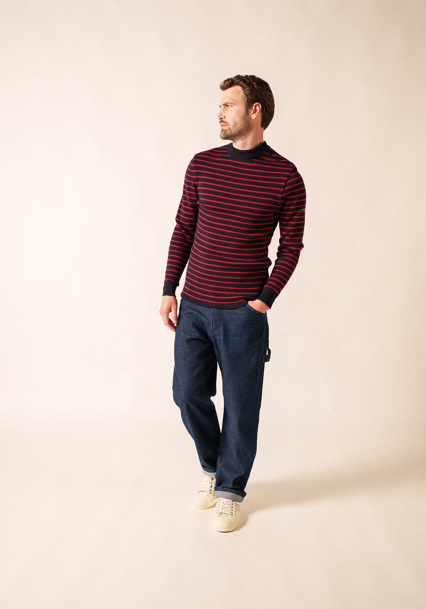 Pull marin rayé Matelot - coupe ajustée (NAVY/MEDOC)