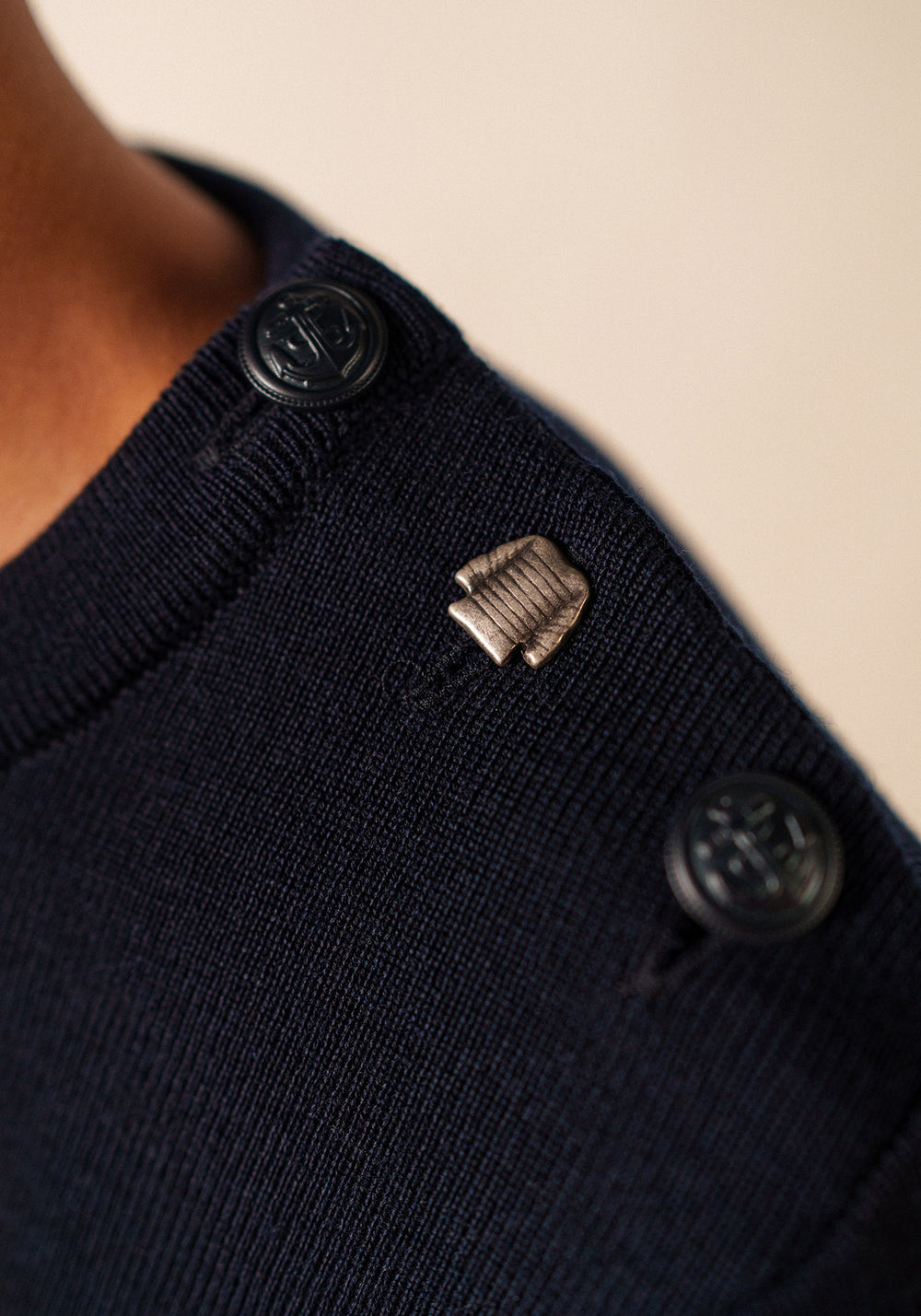 Pull marin rayé Brégançon - à coudières contrastées (NAVY/BLANC/TULIPE)