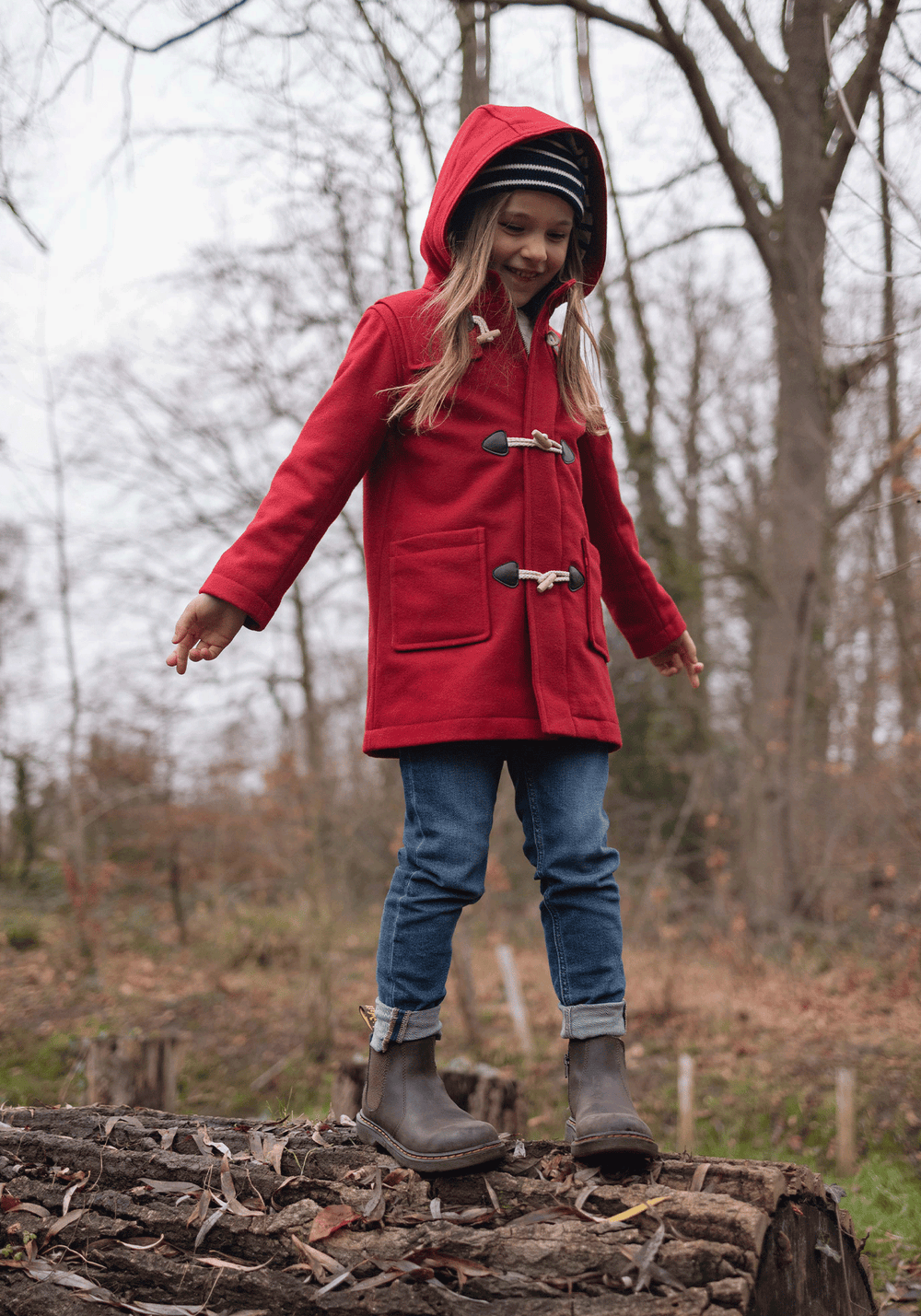 Duffle-coat enfant St Malo - en drap de laine (ROUGE)
