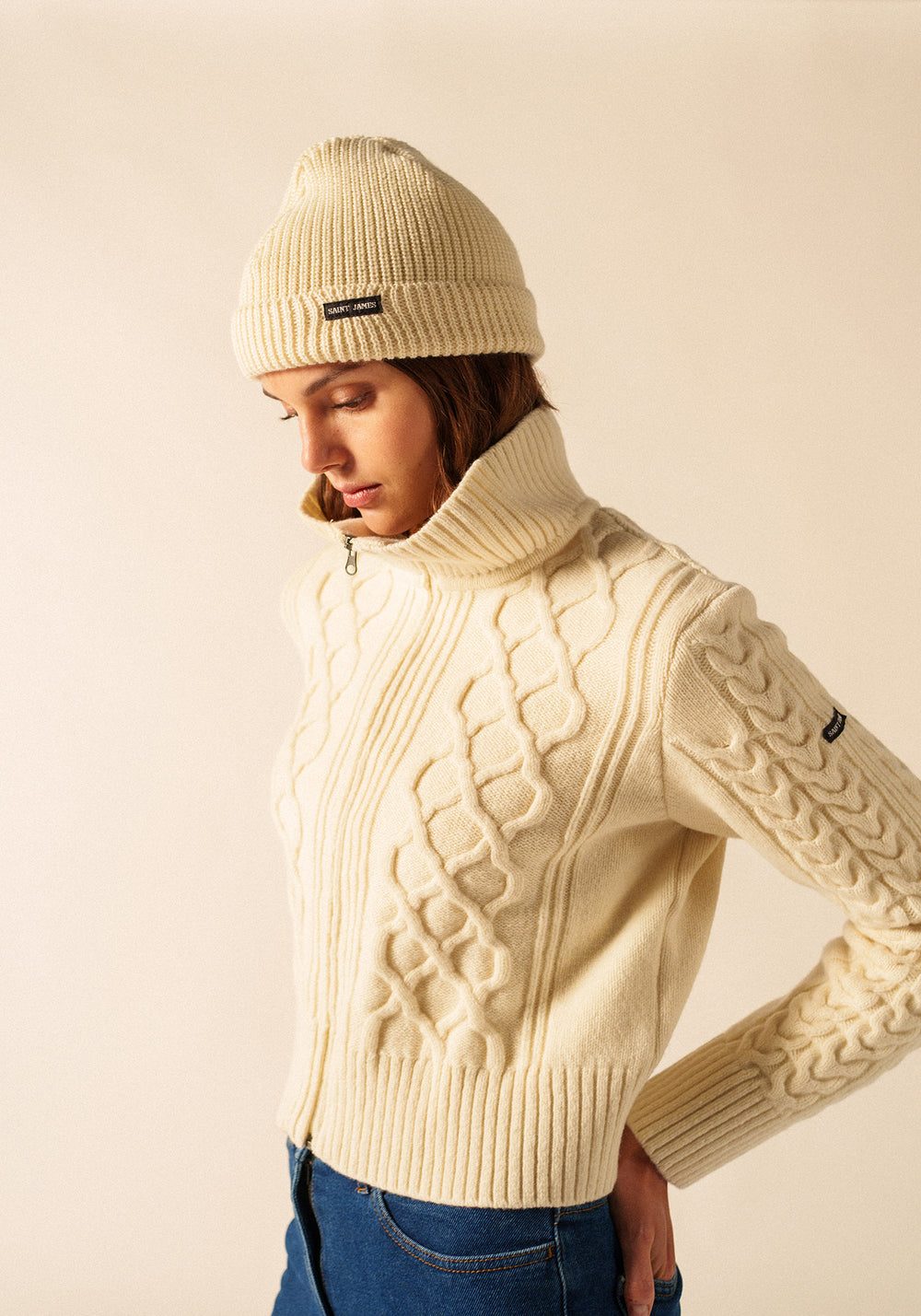 Bonnet uni Perlé - en laine (ECRU)