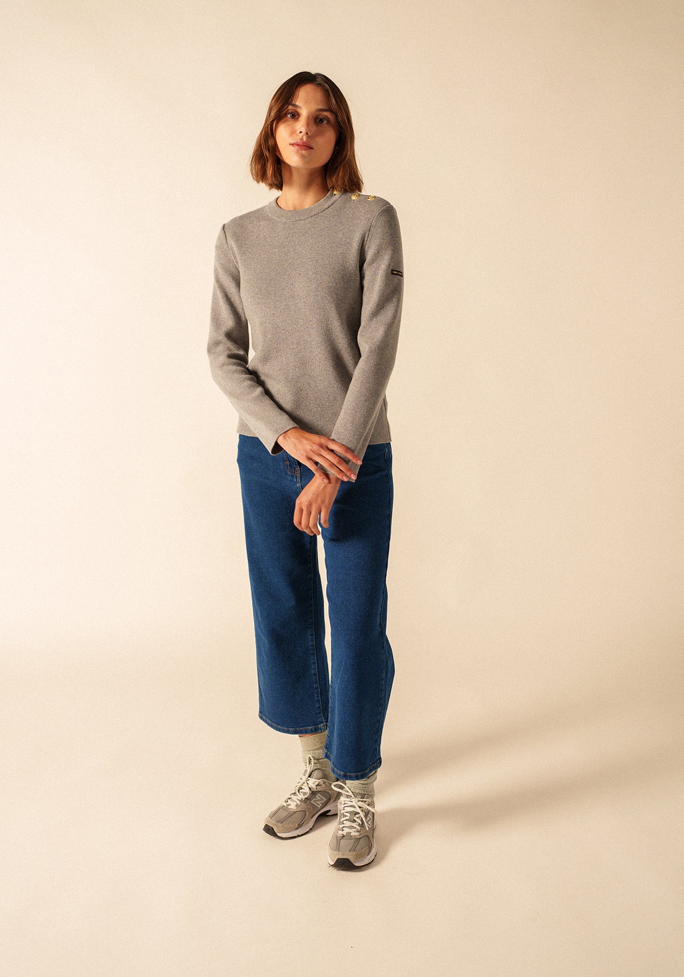 Pull marin uni Brégançon - en cachemire (GRIS CHINE)