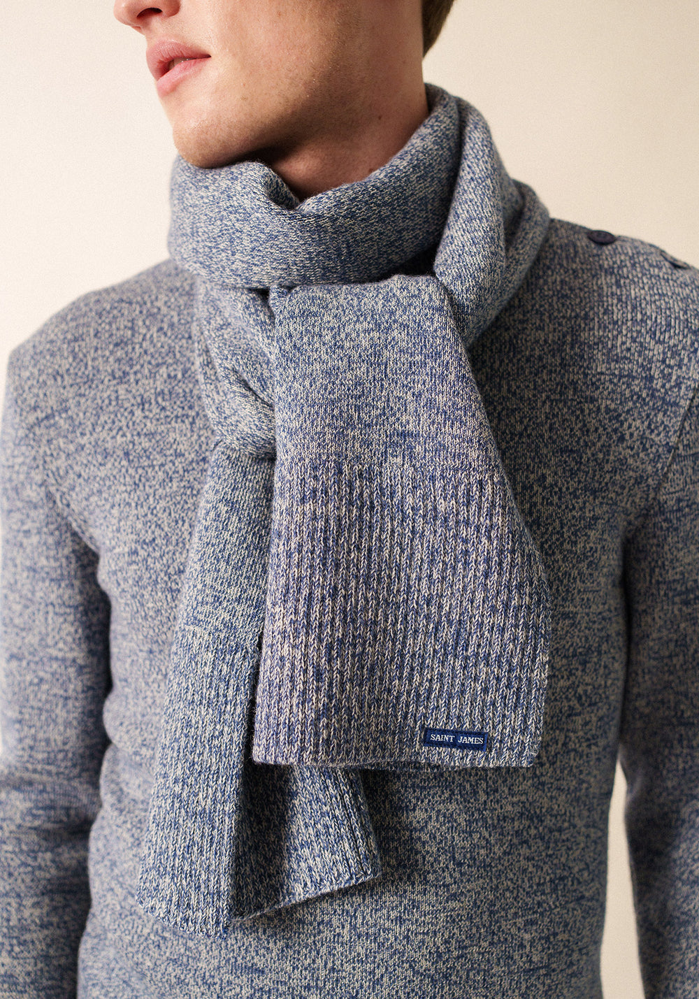 Echarpe en laine moulinée Bréauté - SAINT JAMES 48N1W (JEAN/ECRU)