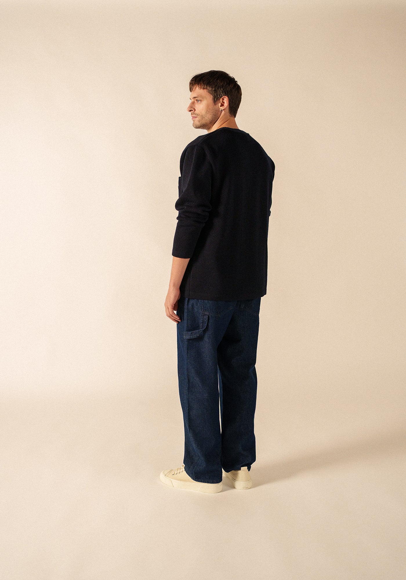 Cardigan en laine Yachting Réédit - à blason brodé poitrine (NAVY)