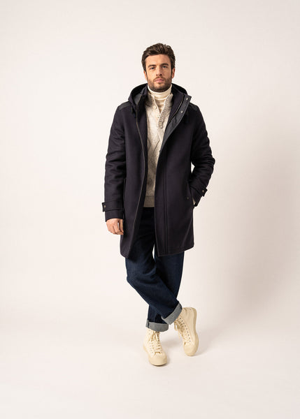 Manteau long en laine St Sydney à capuche amovible SAINT JAMES