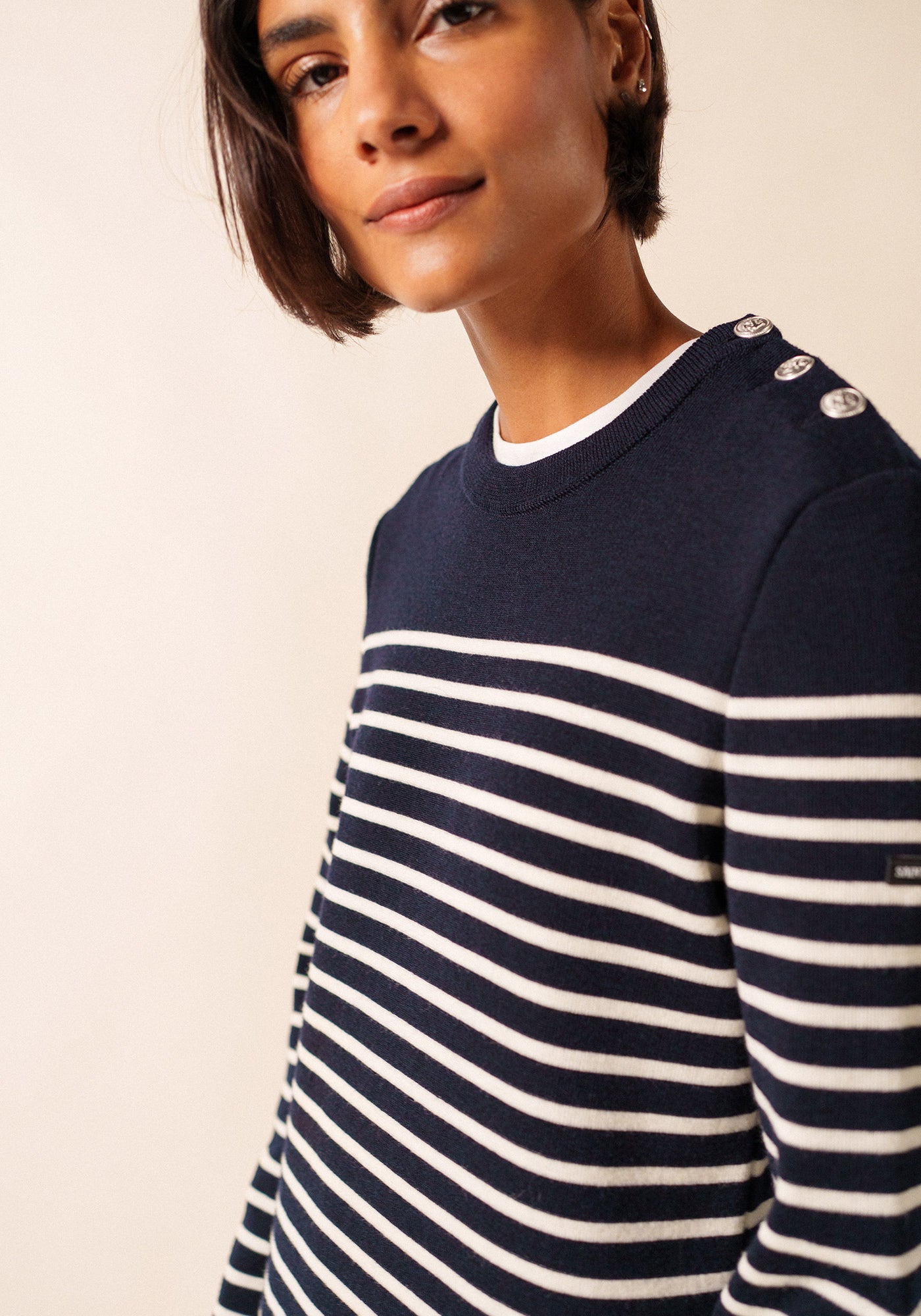 Robe pull longue Marée - rayée, en laine (NAVY/ECUME)