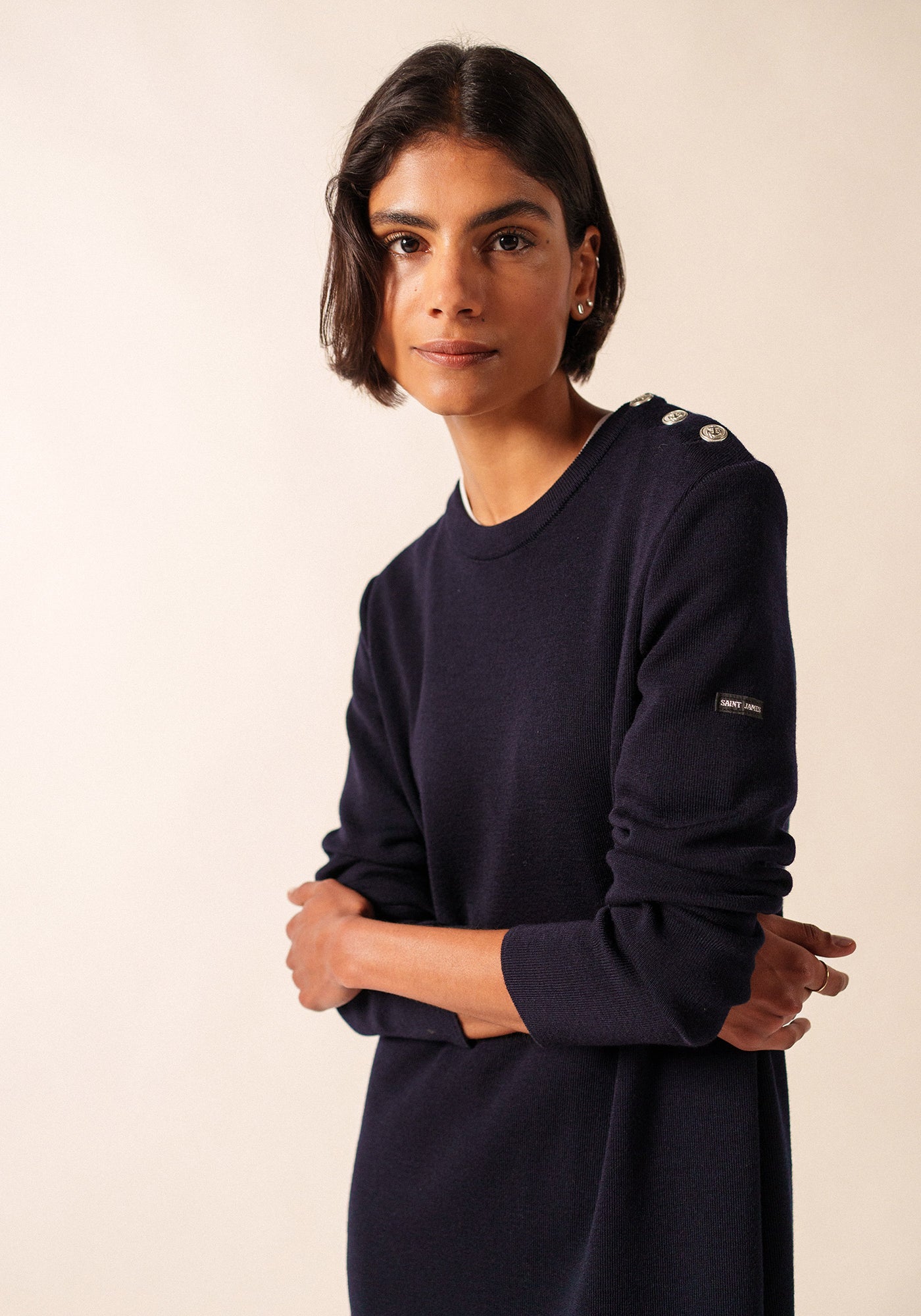 Robe pull longue Marée - unie, en laine (NAVY)