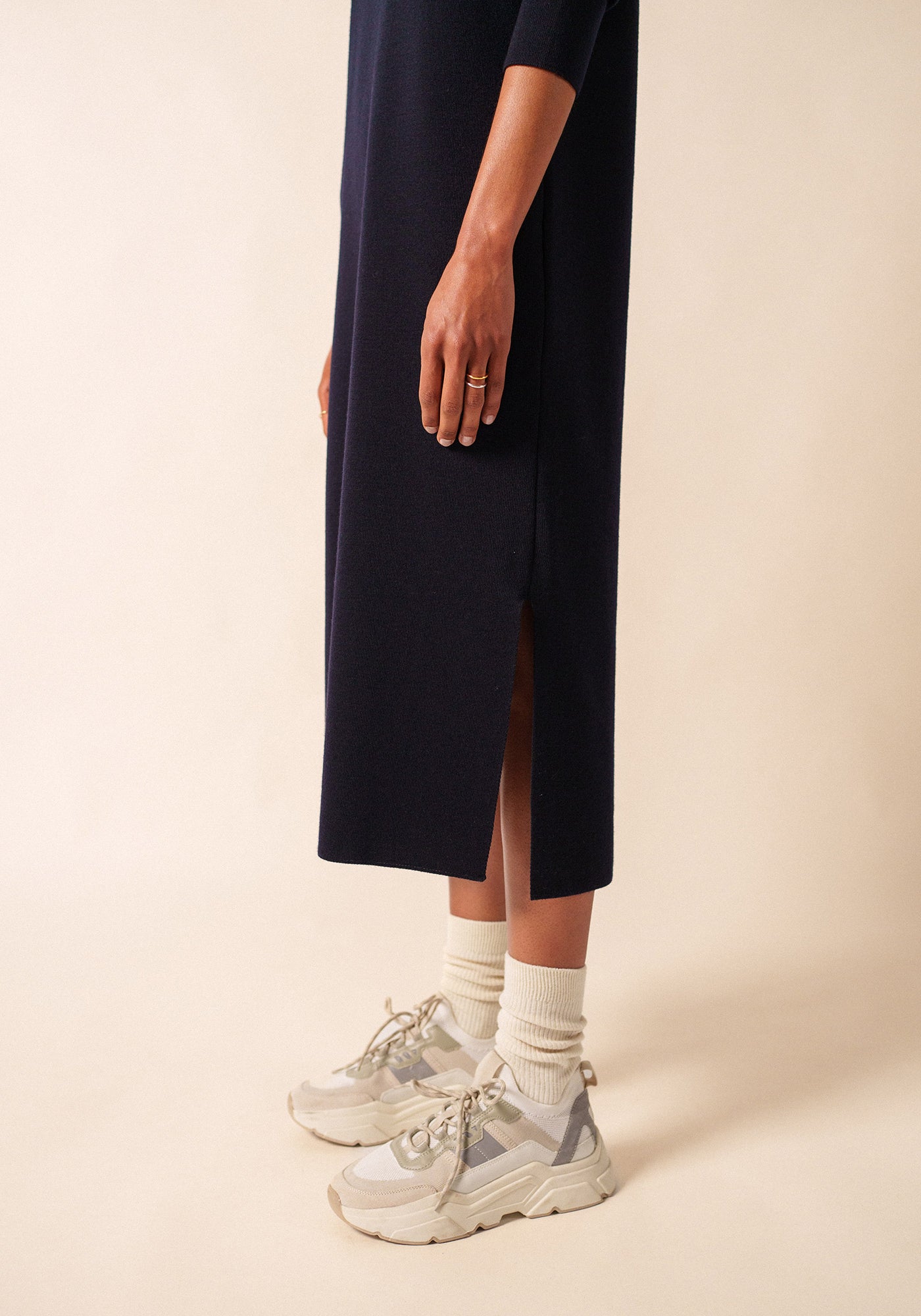 Robe pull longue Marée - unie, en laine (NAVY)