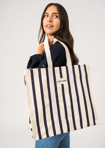 Sac Cabas Coton Bleu Et Blanc Neuf - Grand Tote Bag Femme Sans étiquette