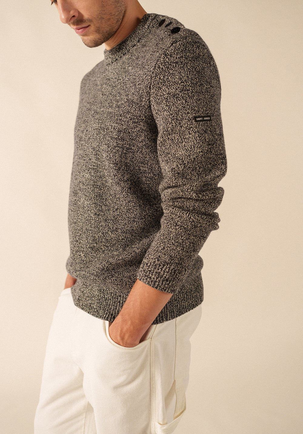 Pull mouliné Cancale - en laine (NAVY/ECRU)