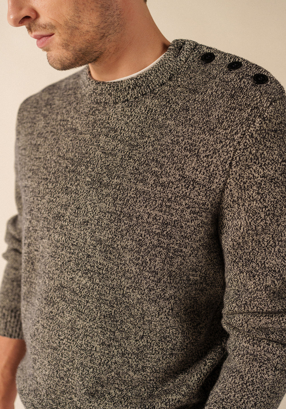 Pull mouliné Cancale - en laine (NAVY/ECRU)