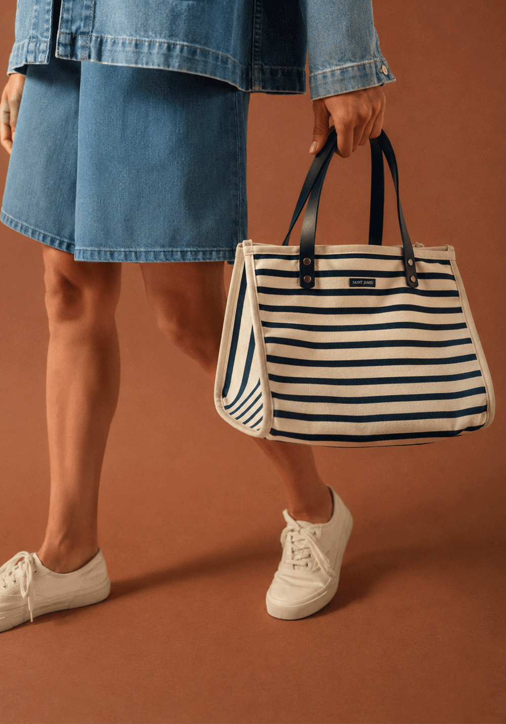 Sac carré rayé (ECRU/MARINE/MARINE)
