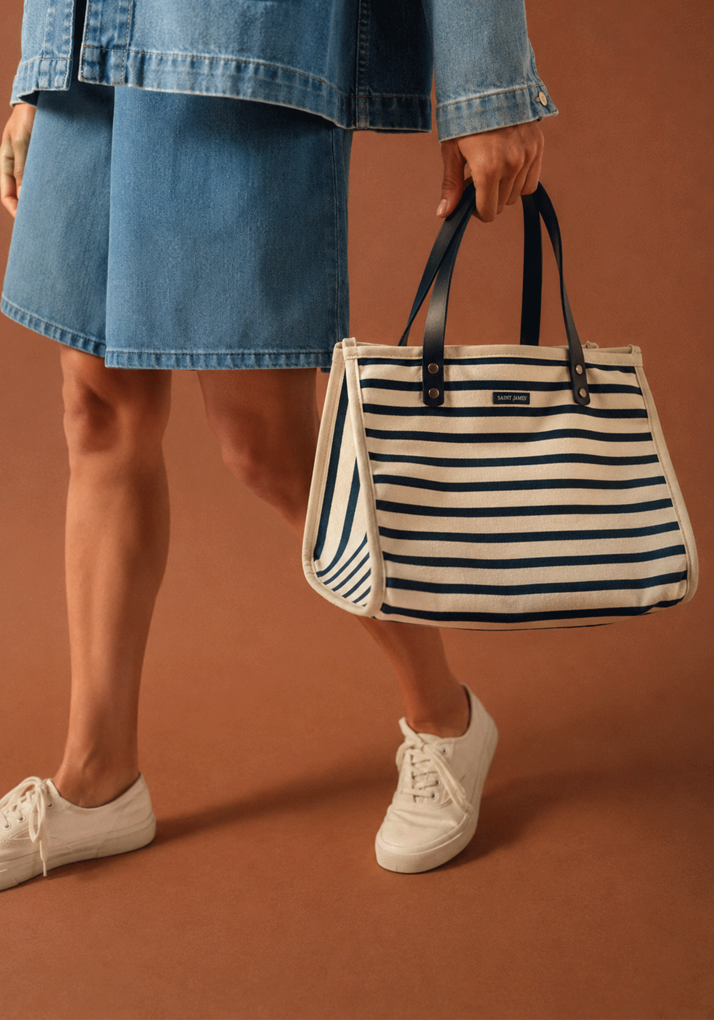 Sac carré rayé (ECRU/MARINE/MARINE)
