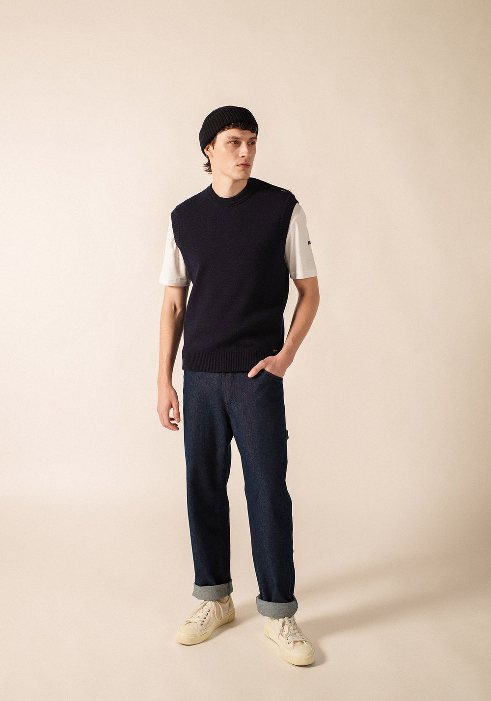 Pull Cancale sans manches (MARINE)