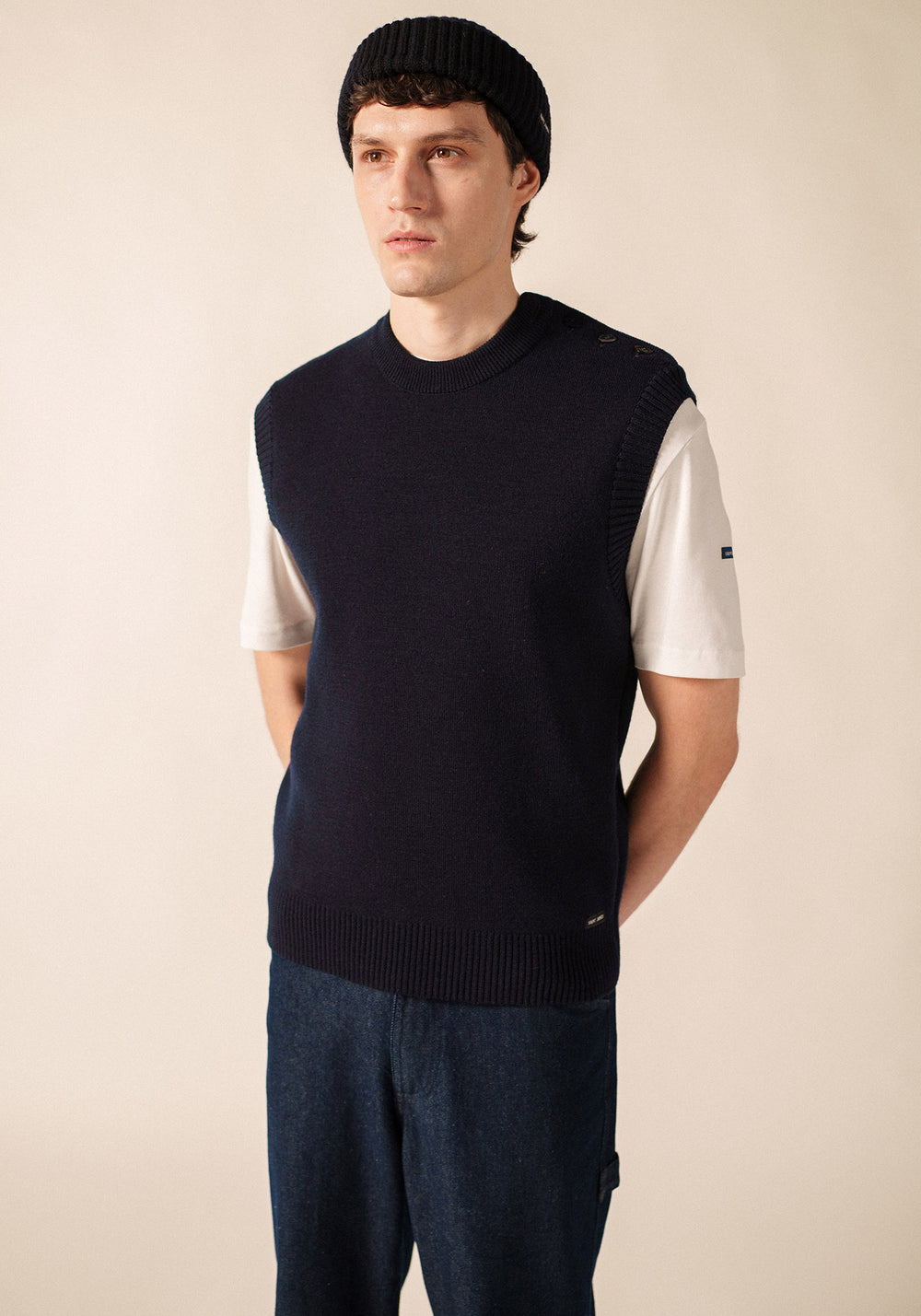 Pull Cancale sans manches (MARINE)