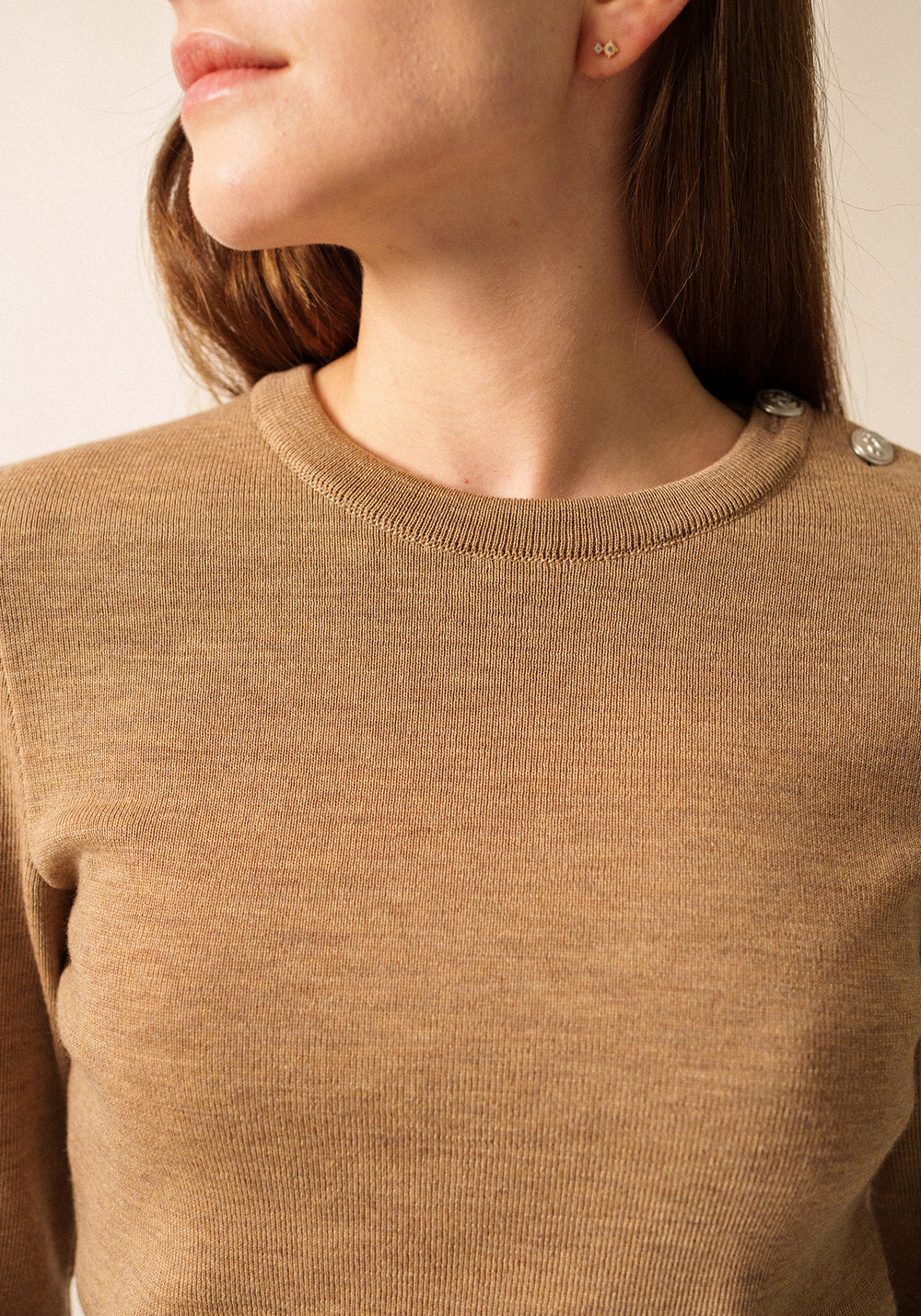 Pull marin uni Marée - en laine mérinos (BEIGE FONCE)