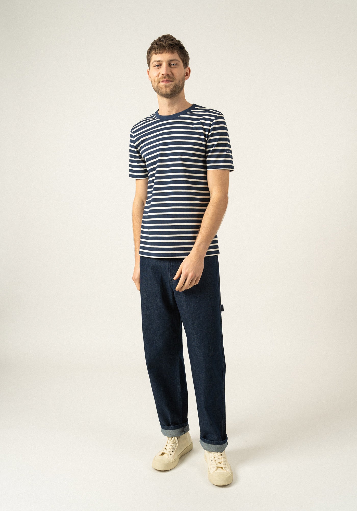 T-shirt marinière Plouider - à manches courtes, en coton léger (MARINE/ECRU)